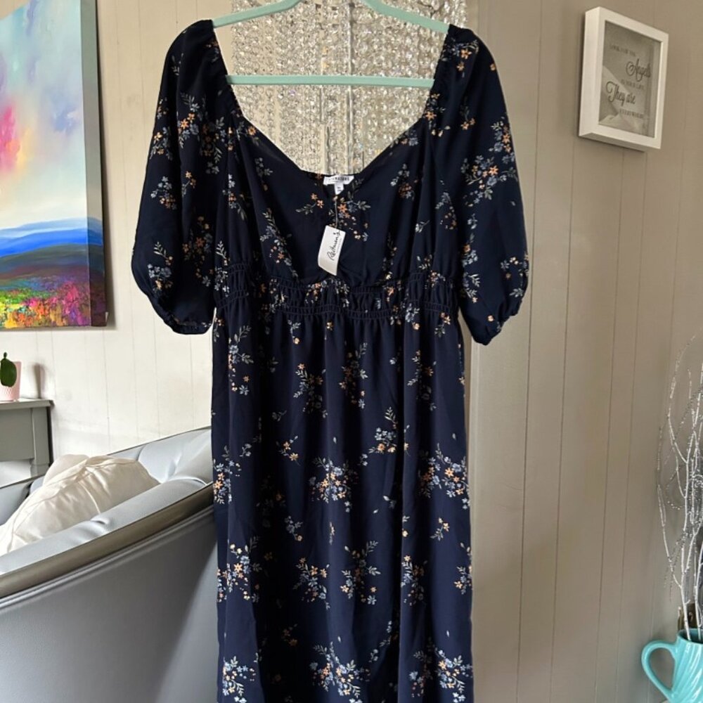 BNWT Puff Sleeve Navy Midi Dress Sz XL from Reitmans